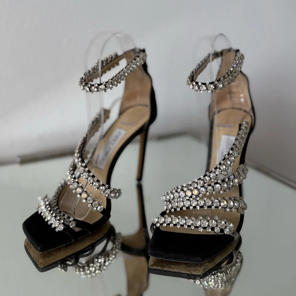 EUC JIMMY CHOO Josefine Crystal Strappy Cocktail Stiletto Sandals